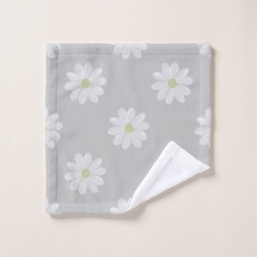 Modern White Daisy Pattern Silver Grey Bath Towels Bad Handdoek (Wasdoekje)