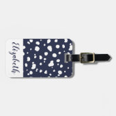 Modern White Dalmatian Spots & Navy Bagagelabel (Voorkant horizontaal)