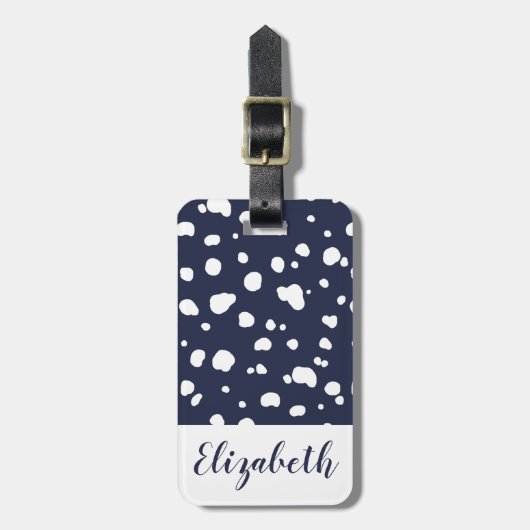 Modern White Dalmatian Spots & Navy Bagagelabel (Voorkant verticaal)