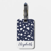 Modern White Dalmatian Spots & Navy Bagagelabel (Achterkant verticaal)