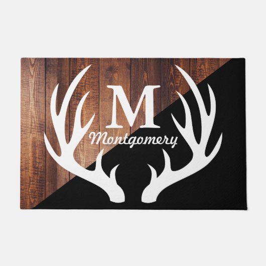 Modern White Deer Antlers houten planken & zwart Deurmat (Voorkant)