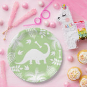 Modern White Dinosaur Bronto Silhouette & Foliage Papieren Bordje (Feest)