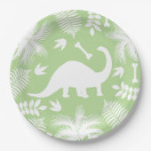 Modern White Dinosaur Bronto Silhouette & Foliage Papieren Bordje (Voorkant)
