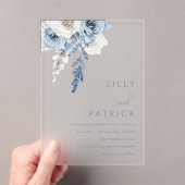 Modern White & Dusty Blue Wedding Acryl Uitnodigingen (Insitu (Draagbaar))