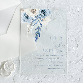 Modern White & Dusty Blue Wedding Acryl Uitnodigingen