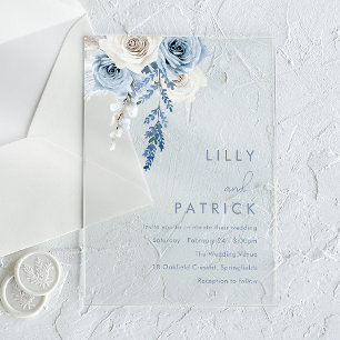 Modern White & Dusty Blue Wedding Acryl Uitnodigingen