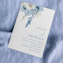 Modern White & Dusty Blue Wedding Kaart