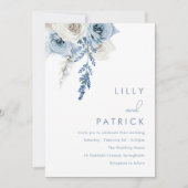 Modern White & Dusty Blue Wedding Kaart (Voorkant)