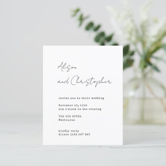 Modern White Elegant Script Wedding Invitation (Staand voorkant)