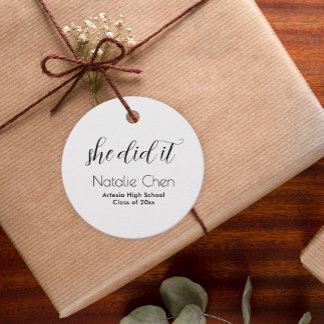 Modern White Elegant Ze deed het afstudeerfeest Bedankjes Labels