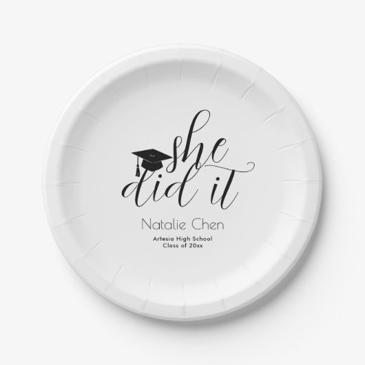 Modern White Elegant Ze deed het Afstuderen Papieren Bordje (Voorkant)