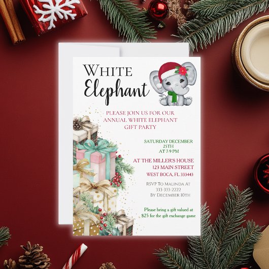 Modern White Elephant Kids Christmas party  Briefkaart