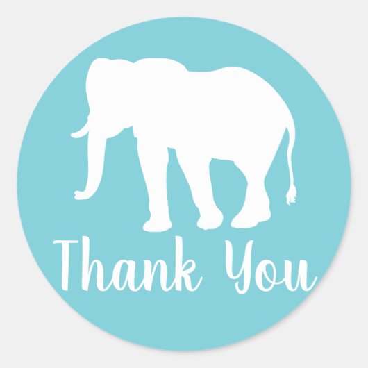 Modern White Elephant Silhouette Bedankt Ronde Sticker (Voorkant)