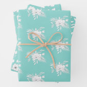 Modern White en Aqua Flowers en Leaves Inpakpapier Vel (In situ)