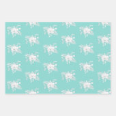 Modern White en Aqua Flowers en Leaves Inpakpapier Vel (Voorkant)