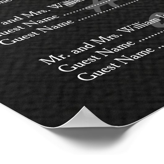 Modern White en Black Linen Wedding Seating Chart Poster (Hoek)