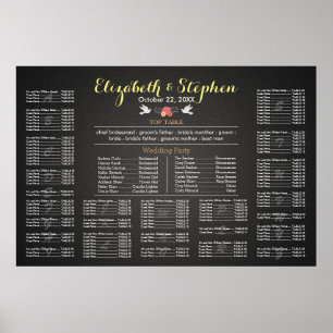 Modern White en Black Linen Wedding Seating Chart Poster
