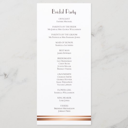 Modern White en Copper Wedding Programme Programmakaart (Achterkant)