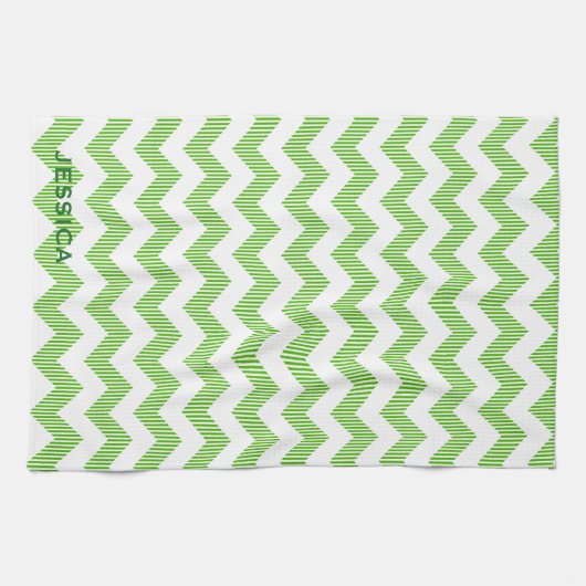 Modern White en Green Chevron Pattern Theedoek (Horizontaal)