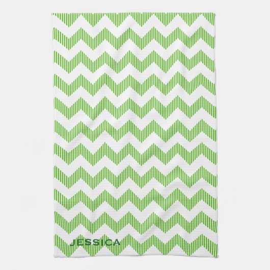 Modern White en Green Chevron Pattern Theedoek (Verticaal)