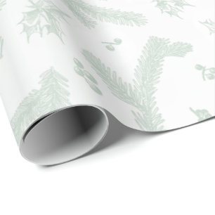 Modern White en Mint Holly en Pine Cadeaupapier