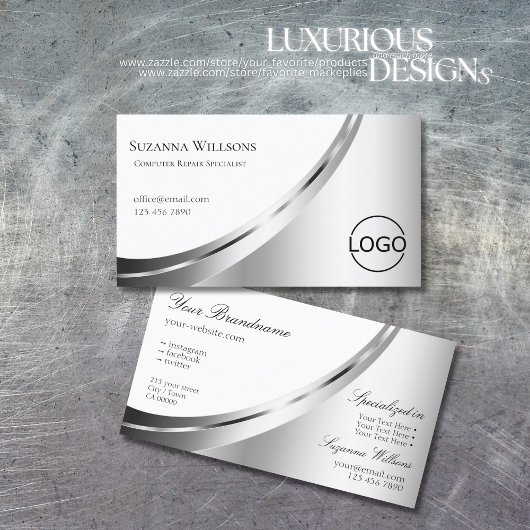 Modern White en Silver Decor met Logo Noble Visitekaartje