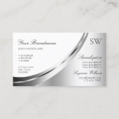 Modern White en Silver Decor met Monogram Noble Visitekaartje (Achterkant)