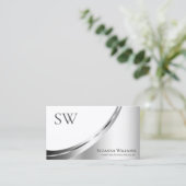 Modern White en Silver Decor met Monogram Noble Visitekaartje (Staand voorkant)