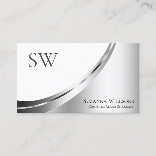 Modern White en Silver Decor met Monogram Noble Visitekaartje (Voorkant)