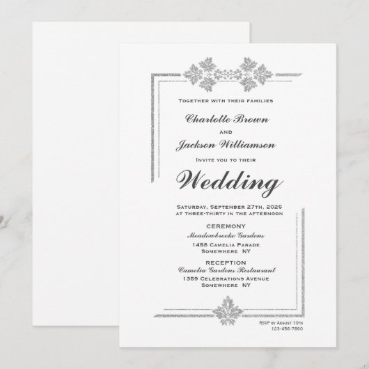 Modern White en Silver Glitter Wedding Kaart (Voorkant / Achterkant)