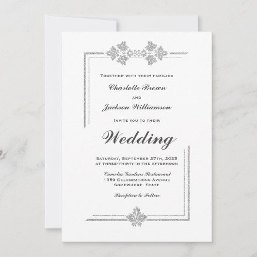 Modern White en Silver Glitter Wedding Kaart (Voorkant)