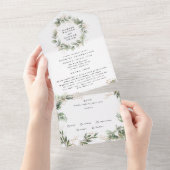 Modern White Eucalyptus Wreath Wedding All In One Uitnodiging (Afscheurbaar)