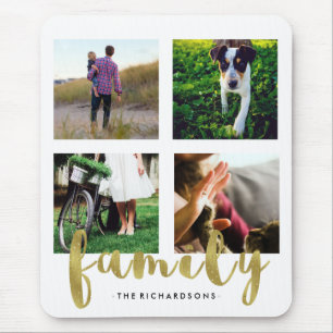 Modern White Family Photo Grid met Faux Gold Foil Muismat
