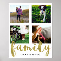 Modern White Family Photo Grid met Faux Gold Foil
