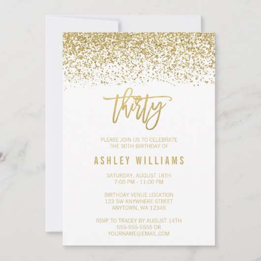Modern White Faux Gold Glitter 30th Birthday Kaart (Voorkant)