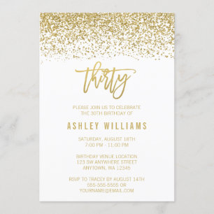 Modern White Faux Gold Glitter 30th Birthday Kaart