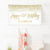 Modern White Faux Gold Glitter 65th Birthday Spandoek (Insitu)