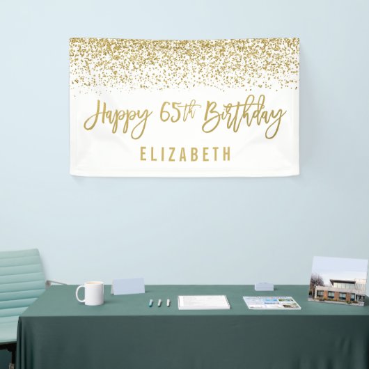 Modern White Faux Gold Glitter 65th Birthday Spandoek (Beurs)