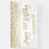 Modern White Faux Gold Glitter 65th Birthday Spandoek (Verticaal)