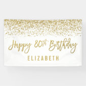 Modern White Faux Gold Glitter 80th Birthday Spandoek (Horizontaal)