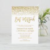 Modern White Faux Gold Glitter Bat Mitzvah Kaart (Staand voorkant)