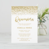 Modern White Faux Gold Glitter Quinceanera Kaart (Staand voorkant)