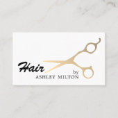 Modern White Faux Gold Scissors Haarstylist Visitekaartje (Voorkant)