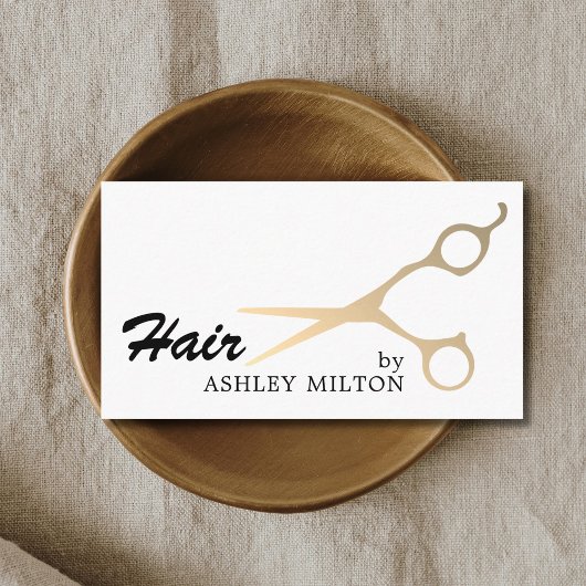 Modern White Faux Gold Scissors Haarstylist Visitekaartje