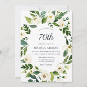 Modern White Floral 70th Birthday Party Invite Kaart (Voorkant)