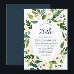 Modern White Floral 70th Birthday Party Invite Kaart<br><div class="desc">Moderne White Floral 70th Birthday Party nodigt mooie White Floral uit Zie bijbehorend collectie in Niche en Nest Store</div>