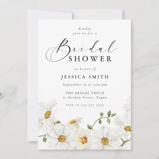 Modern White Floral Bridal Shower Kaart (Voorkant)