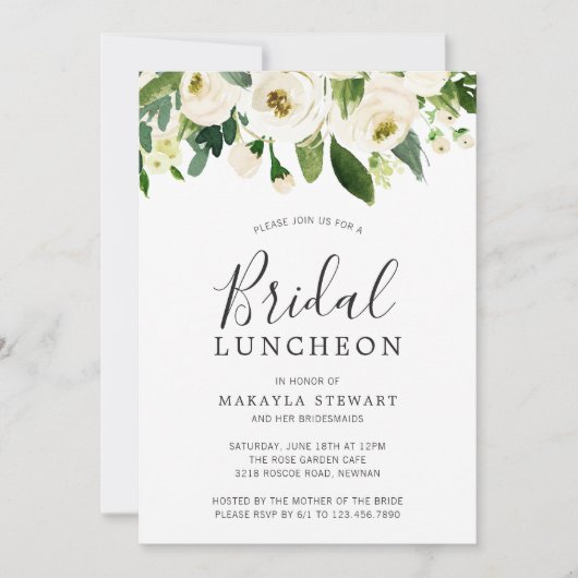 Modern White Floral Elegant Bridal Luncheon Kaart (Voorkant)