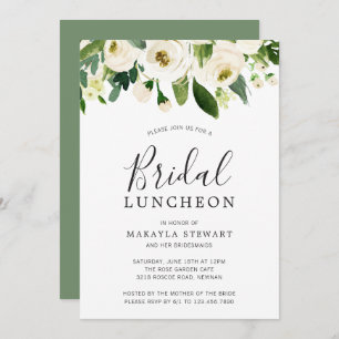Modern White Floral Elegant Bridal Luncheon Kaart