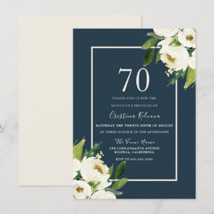 Modern White Floral Elegant Greenery 70th Birthday Kaart